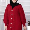 Knitted Cardigan with Hair Knit Detail and Button Closure Red - Afbeelding 2