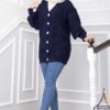 Knitted Cardigan with Hair Knit Detail and Button Closure Brown – Bild 5