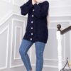 Knitted Cardigan with Hair Knit Detail and Button Closure Navy Blue – Image 3