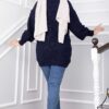 Knitted Cardigan with Hair Knit Detail and Button Closure Navy Blue – Image 4