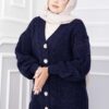 Knitted Cardigan with Hair Knit Detail and Button Closure Navy Blue – Image 2