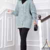 Knitted Cardigan with Hair Knit Detail and Button Closure Mint - immagine 3
