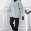 Knitted Cardigan with Hair Knit Detail and Button Closure Mint