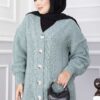 Knitted Cardigan with Hair Knit Detail and Button Closure Mint - immagine 2