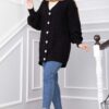 Knitted Cardigan with Hair Knit Detail and Button Closure Black
