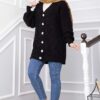 Knitted Cardigan with Hair Knit Detail and Button Closure Black - الصورة 3