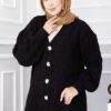 Knitted Cardigan with Hair Knit Detail and Button Closure Black - الصورة 2