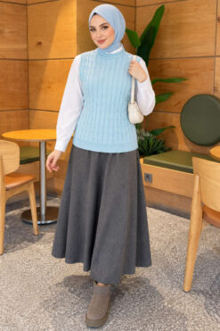 Alternative view of Terry Knit Sweater with Hair Braid Detailing Baby Blue