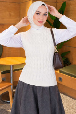 Terry Knit Sweater with Hair Braid Detailing White