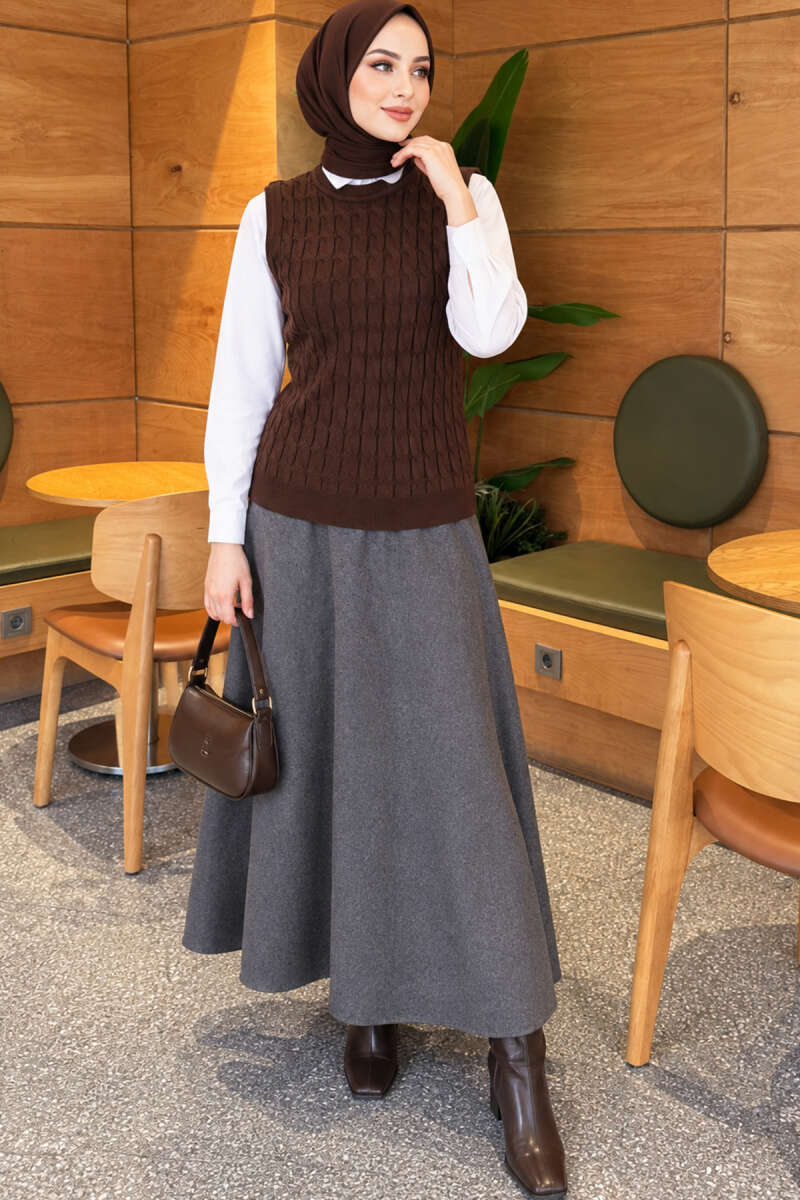 Terry Knit Sweater with Hair Braid Detailing Brown – Image 2