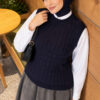 Terry Knit Sweater with Hair Braid Detailing Navy Blue