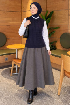 Alternative view of Terry Knit Sweater with Hair Braid Detailing Navy Blue