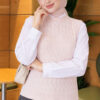 Terry Knit Sweater with Hair Braid Detailing Pink - الصورة 3