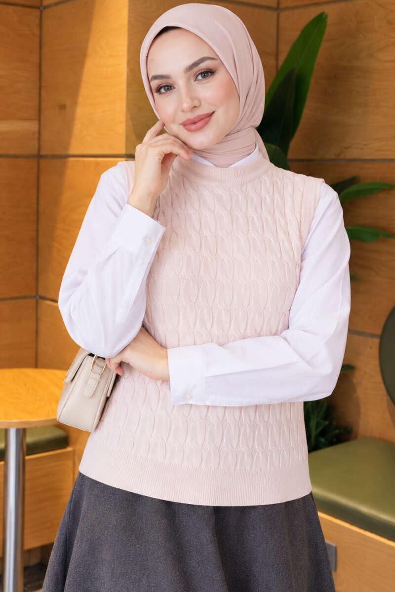Terry Knit Sweater with Hair Braid Detailing Pink - الصورة 3