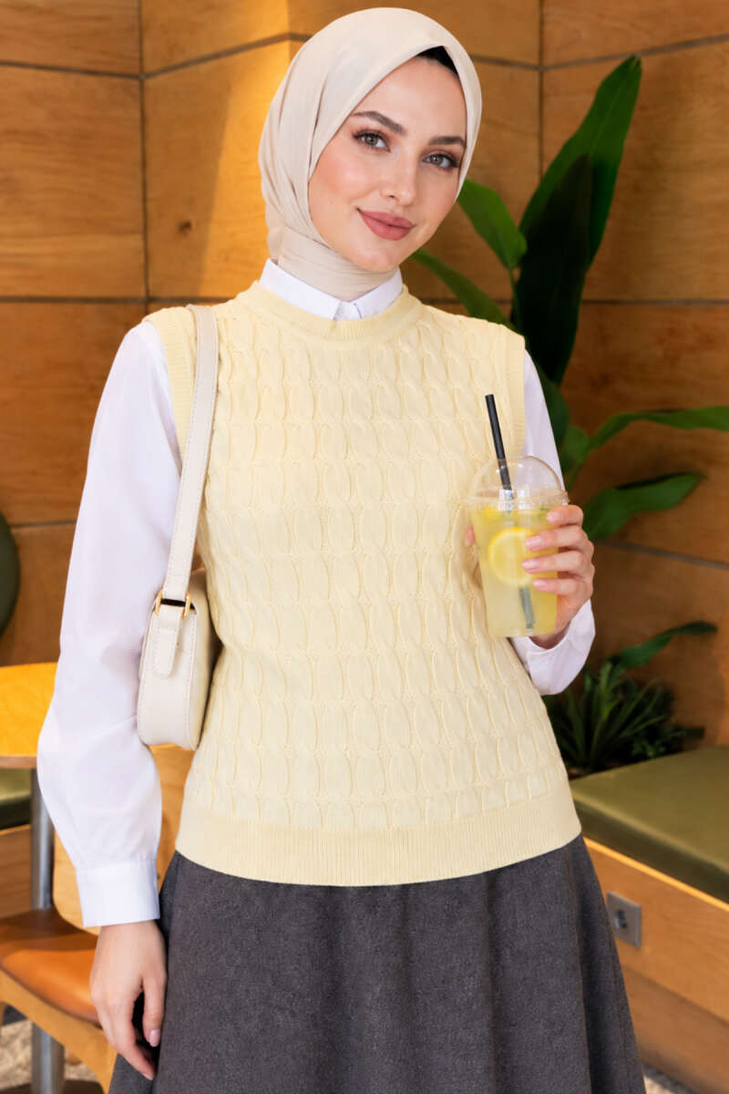 Terry Knit Sweater with Hair Braid Detailing Yellow