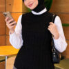 Terry Knit Sweater with Hair Braid Detailing Black