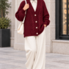 Knitted Cardigan with Button Details and Hair Knit Design Burgundy – Image 2