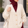Knitted Cardigan with Button Details and Hair Knit Design Ecru