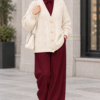 Knitted Cardigan with Button Details and Hair Knit Design Ecru - Afbeelding 2