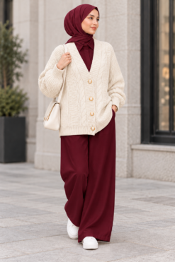 Alternative view of Knitted Cardigan with Button Details and Hair Knit Design Ecru