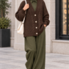 Knitted Cardigan with Button Details and Hair Knit Design Brown – Bild 2