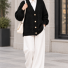 Knitted Cardigan with Button Details and Hair Knit Design Black