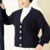 Knitted Short Cardigan with Button Details Navy Blue