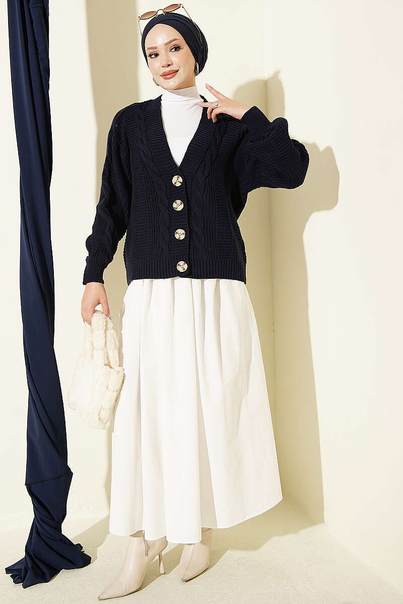 Knitted Short Cardigan with Button Details Navy Blue - Imagen 2