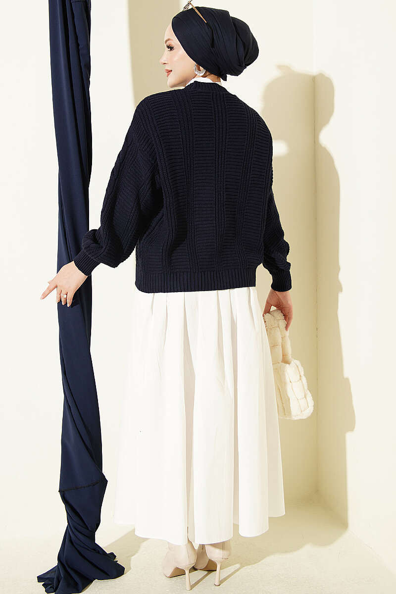 Knitted Short Cardigan with Button Details Navy Blue - Imagen 3