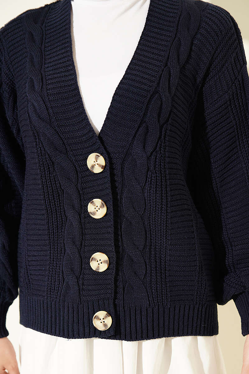 Knitted Short Cardigan with Button Details Navy Blue - Imagen 4