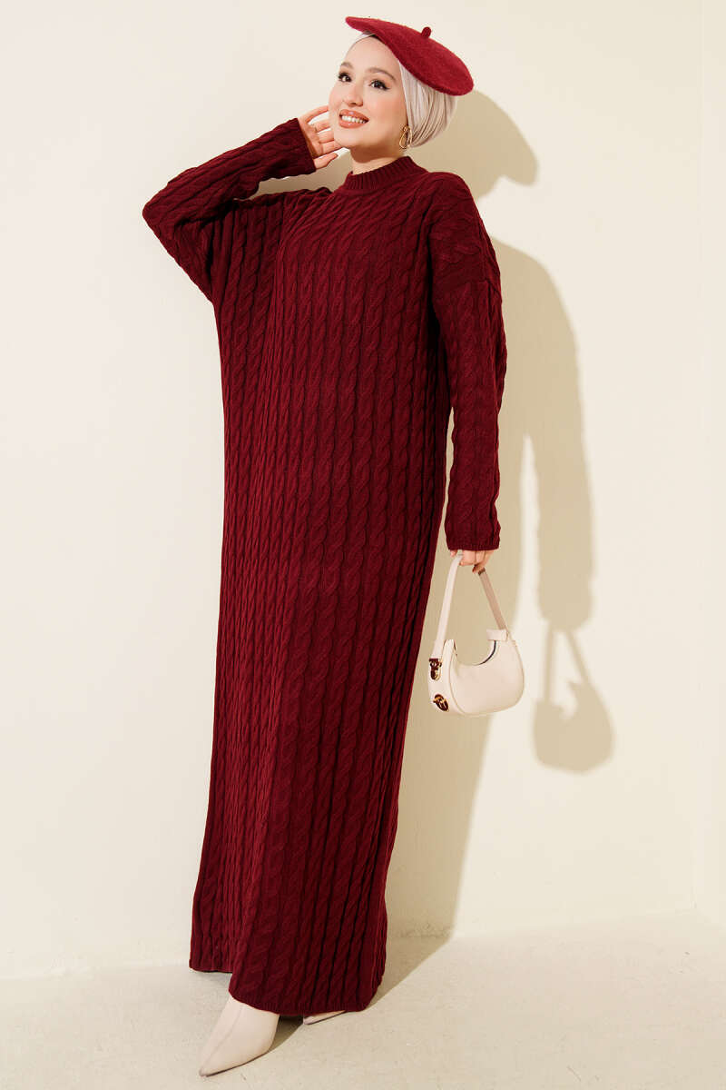 Braided Knit Dress Burgundy