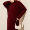 Braided Knit Dress Burgundy - الصورة 2
