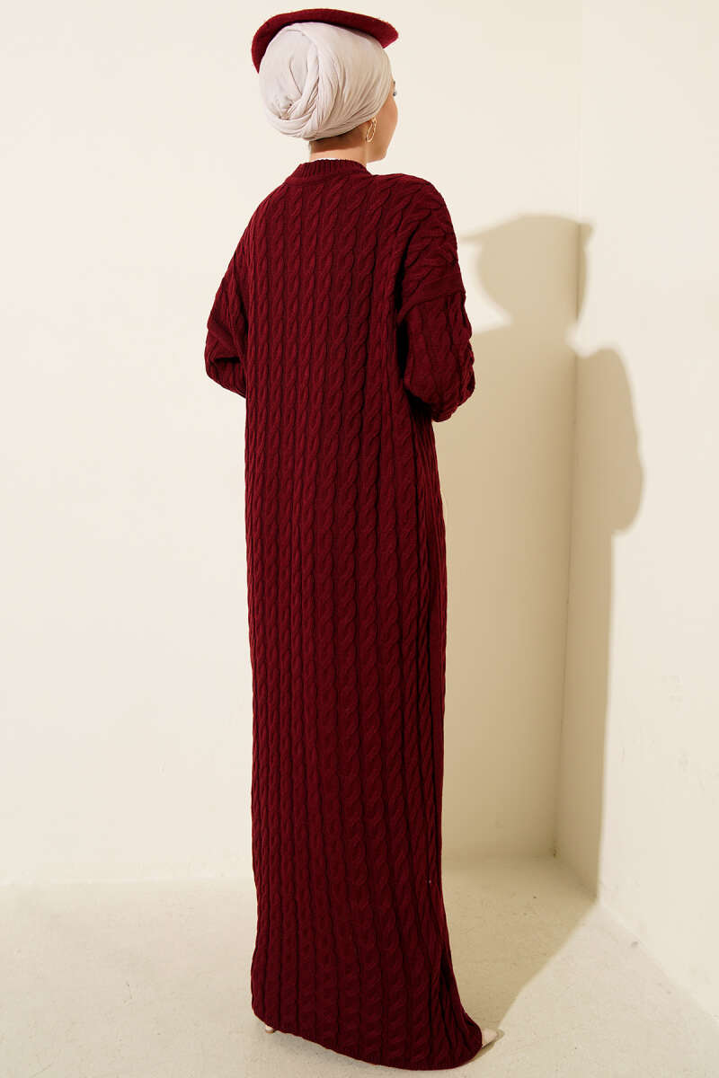 Braided Knit Dress Burgundy - الصورة 3