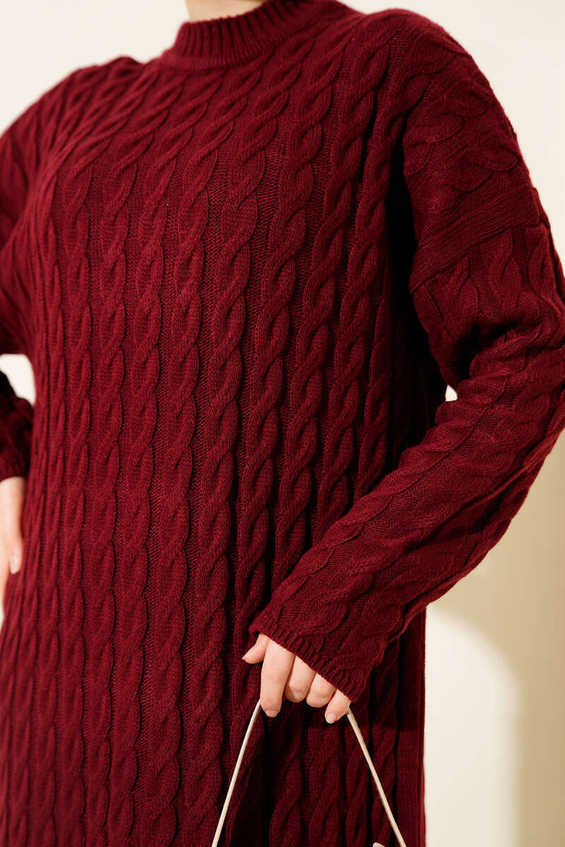 Braided Knit Dress Burgundy - الصورة 4