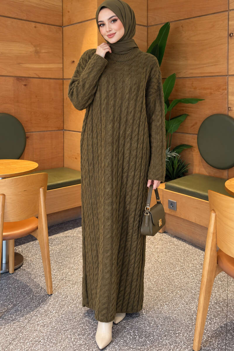 Braided Knit Dress Khaki