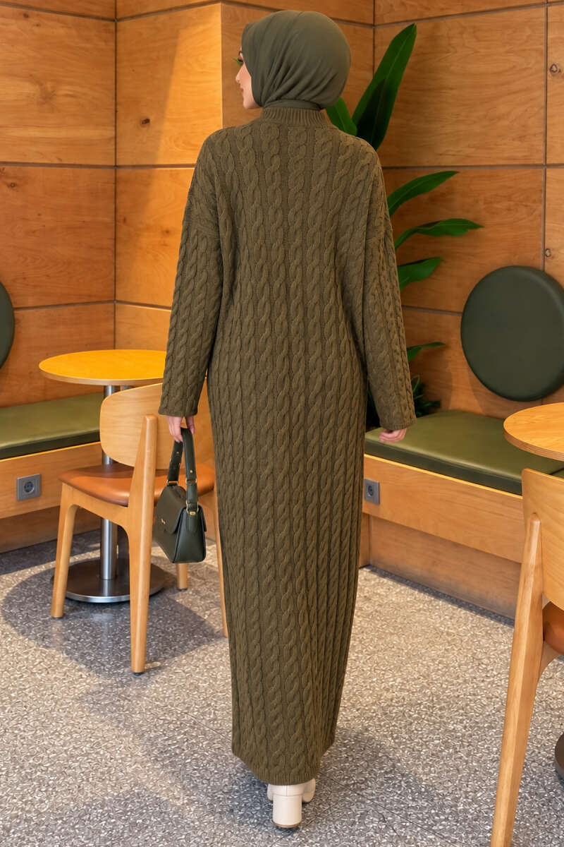 Braided Knit Dress Khaki – Image 4