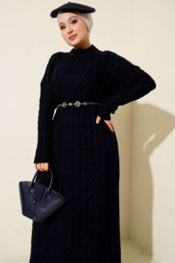 Alternative view of Braided Knit Dress Navy Blue