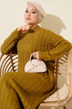 Alternative view of Braided Knit Dress Oil Green