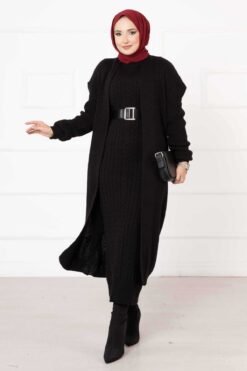 Braided Knit Two-Piece Set Black