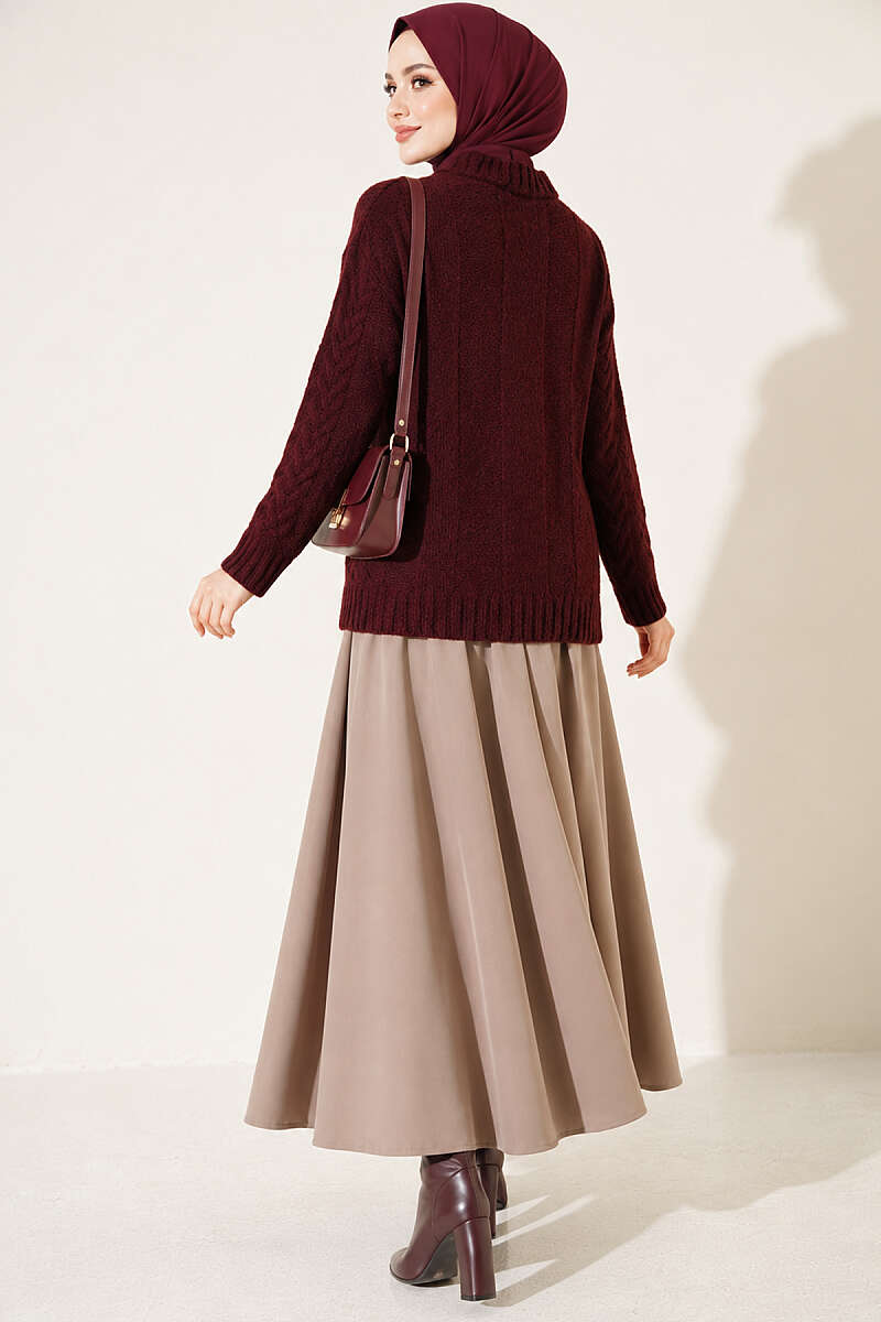 Braided Knit Sweater Burgundy - الصورة 4