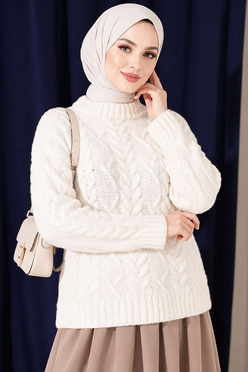 Braided Knit Sweater Ecru - الصورة 3