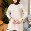 Beard-Detailed Mercerized Long Tunic Beige