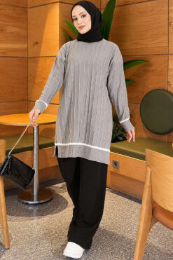 Alternative view of Beard-Detailed Mercerized Long Tunic Grey