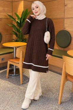 Alternative view of Beard-Detailed Mercerized Long Tunic Brown