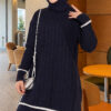 Beard-Detailed Mercerized Long Tunic Navy Blue