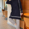 Beard-Detailed Mercerized Long Tunic Navy Blue - الصورة 2
