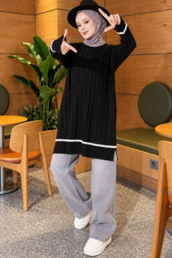 Alternative view of Beard-Detailed Mercerized Long Tunic Black