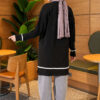 Beard-Detailed Mercerized Long Tunic Black - الصورة 3