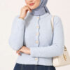 Hooded Short Cardigan with Button Detailing in French Terry Fabric Ice Blue