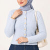 Hooded Short Cardigan with Button Detailing in French Terry Fabric Ice Blue - الصورة 2